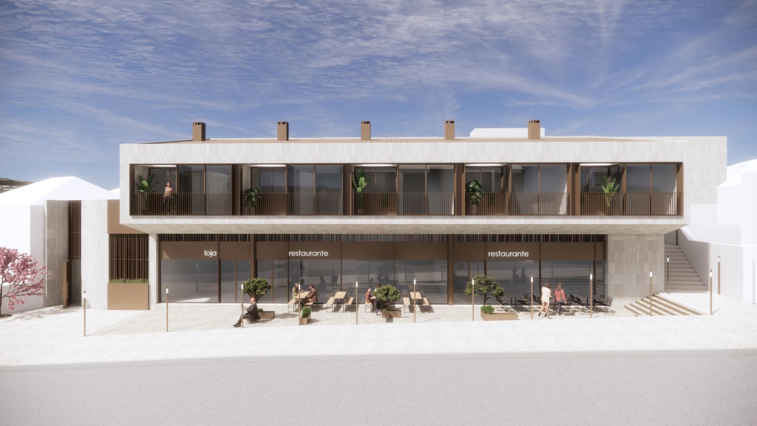 Architectural perspective of a mixed-use development in Portugal