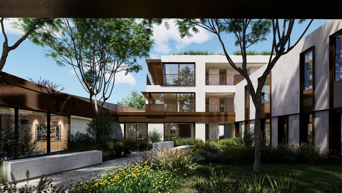 Perspectiva do pátio residencial na Grande Lisboa