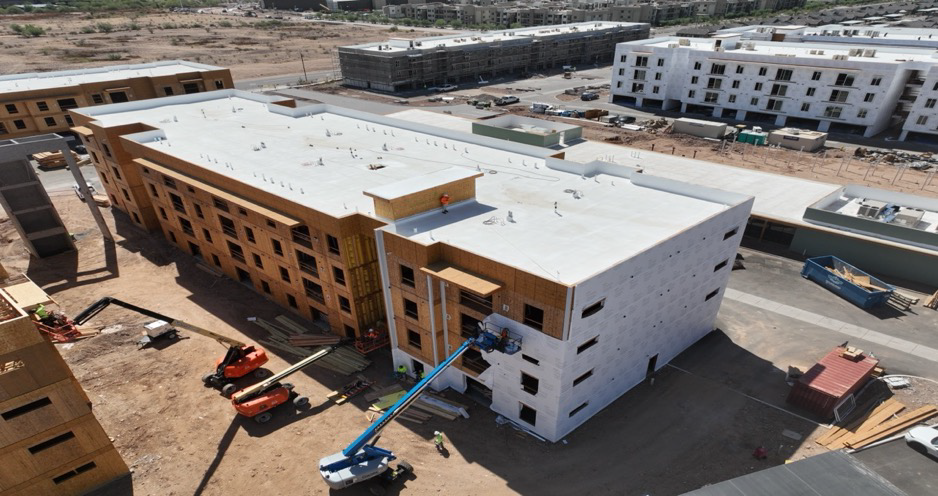 Detailed aerial view of the project under construction in Phoenix