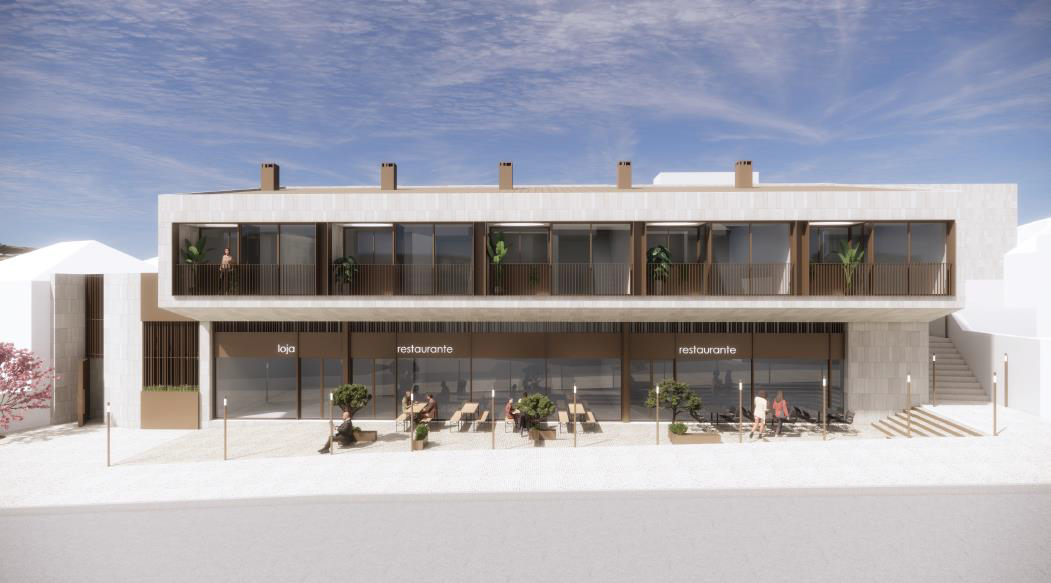 Architectural perspective of a mixed-use development in Portugal