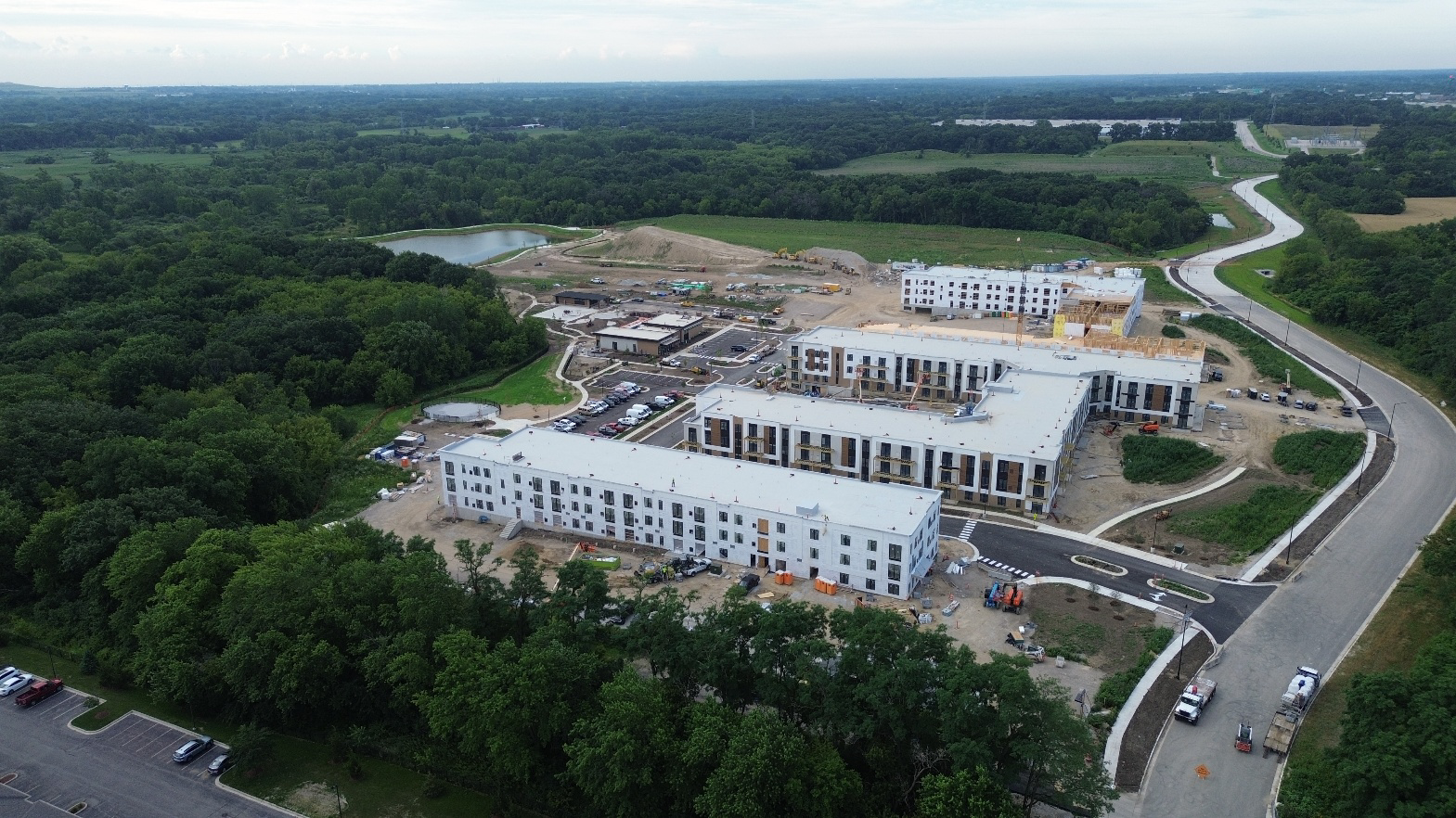 Wide aerial view of the construction site in Wisconsin